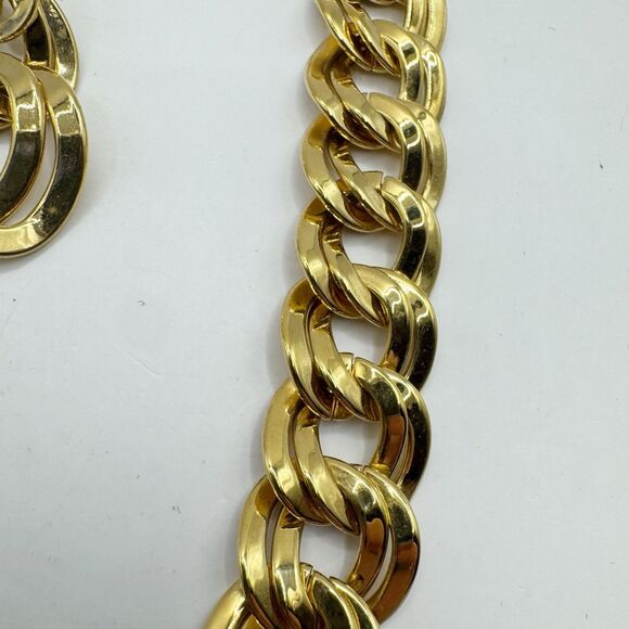 Monet Vtg Gold Tone Double Link Chain Necklace And Earrings Set Mob Wife Chunky - Picture 5 of 8